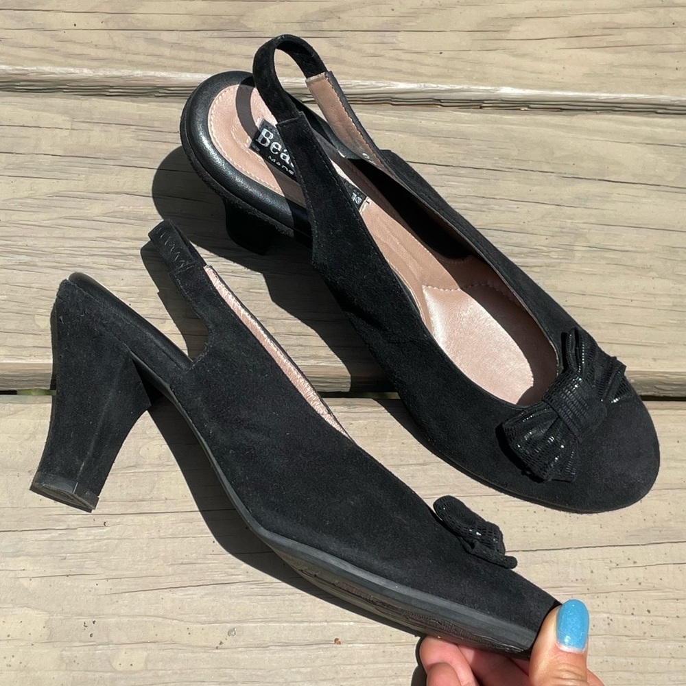 BeautiFeel black suede bow round toe slingback pumps size 38